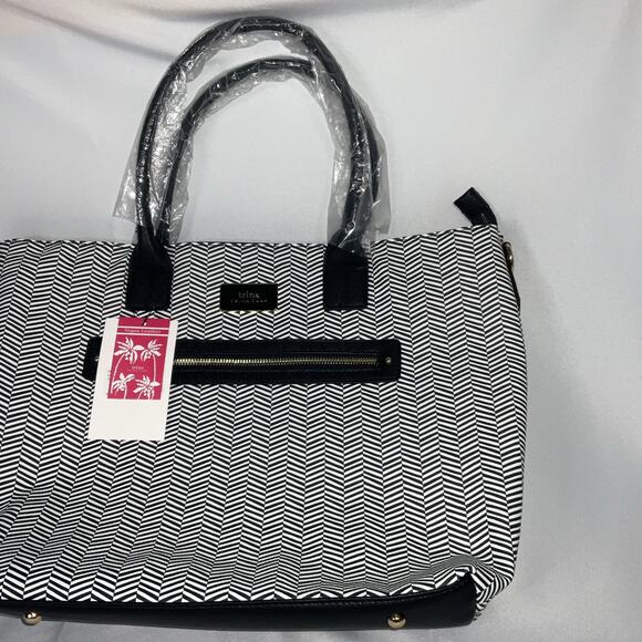 Trina Turk Black and White Chevron Tote, Vegan Leather, NWT, MSRP $148 - Picture 1 of 10